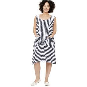 Made In Italy Linen Dress/Coverup Sm Navy White Stripe Beach Resort Vacation